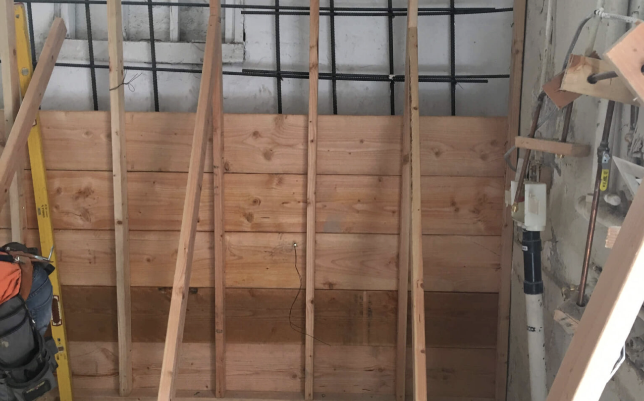 Plywood shear wall installed during retrofit